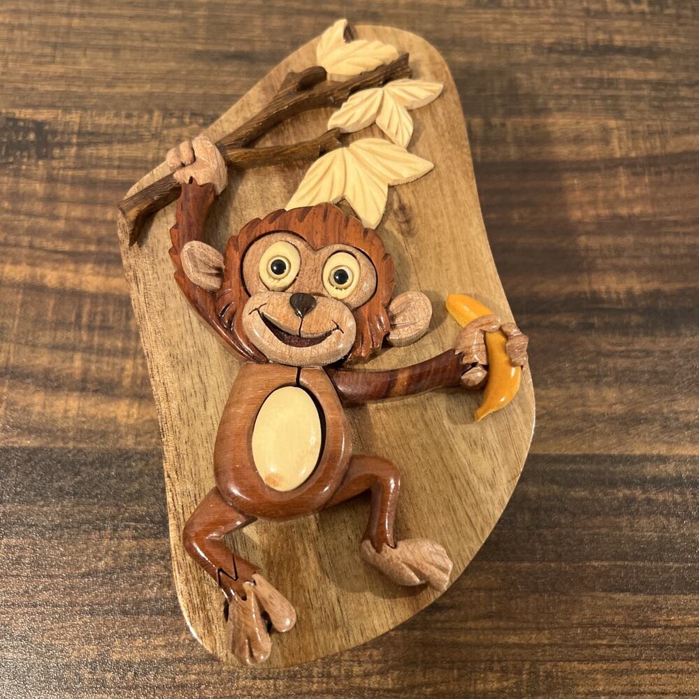 MONKEY IN JUNGLE Decorative WOODEN PUZZLE Box - Myrtle Wood